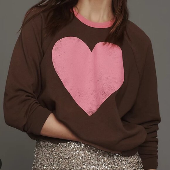 Anthropologie Letluv Heart Ringer Brown Graphic Sweatshirt Size XS NEW WITH TAG - Picture 3 of 4